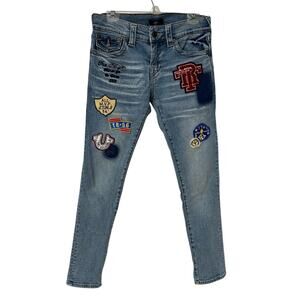 True Religion Jeans Rocco Patches Relaxed Skinny Blue Red Men's Size 28x32